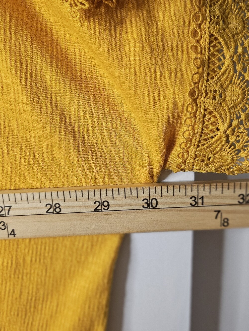 Como Black Women's Plus 2X Mustard Yellow Boho Lace Sleeve Tie Neck Tunic Top - Picture 10 of 11